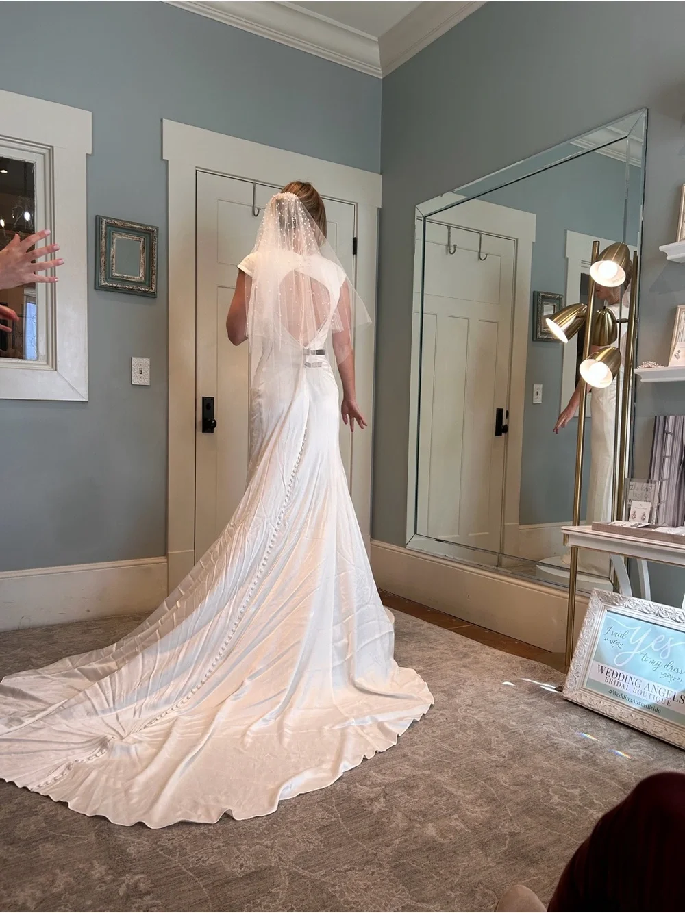 Martina Liana Ivory Satin V-Neck Bridal Gown with Long Train